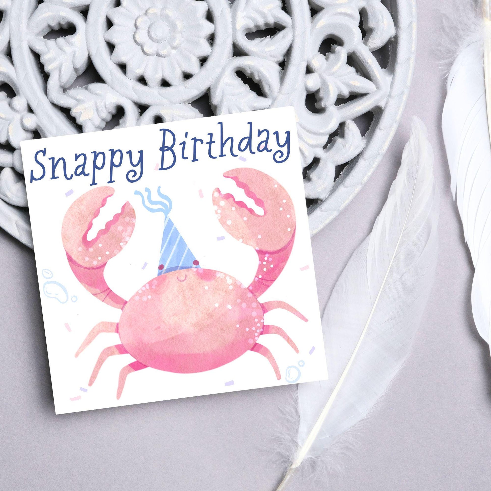 Crab Birthday Card, Sea Themed, Crustacean Card, Card for Granddaughter, Card for Daughter, Sister, Niece