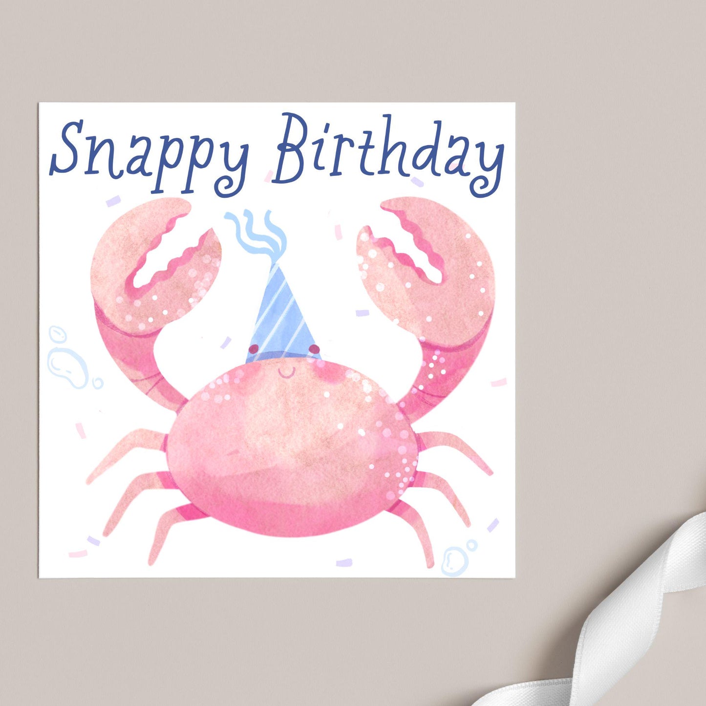 Crab Birthday Card, Sea Themed, Crustacean Card, Card for Granddaughter, Card for Daughter, Sister, Niece