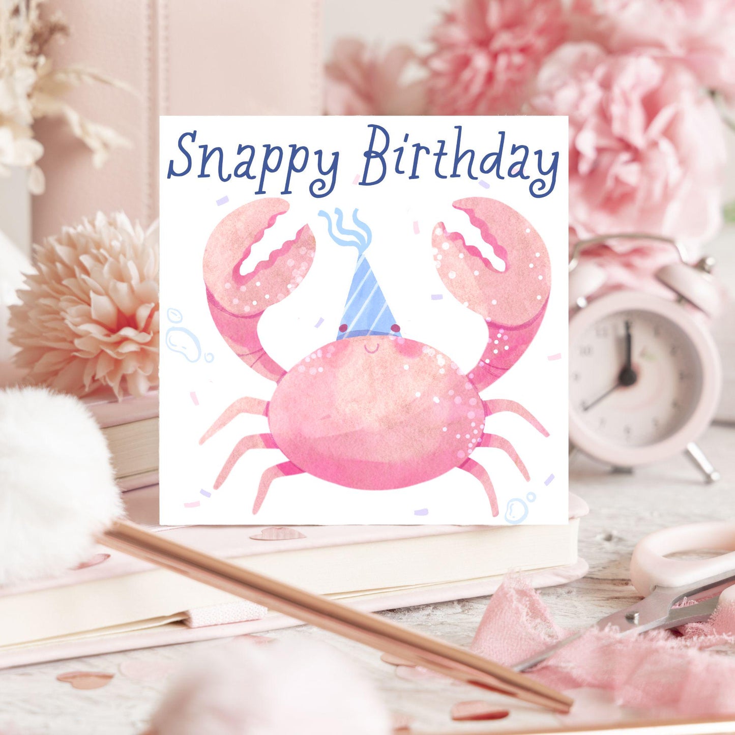 Crab Birthday Card, Sea Themed, Crustacean Card, Card for Granddaughter, Card for Daughter, Sister, Niece