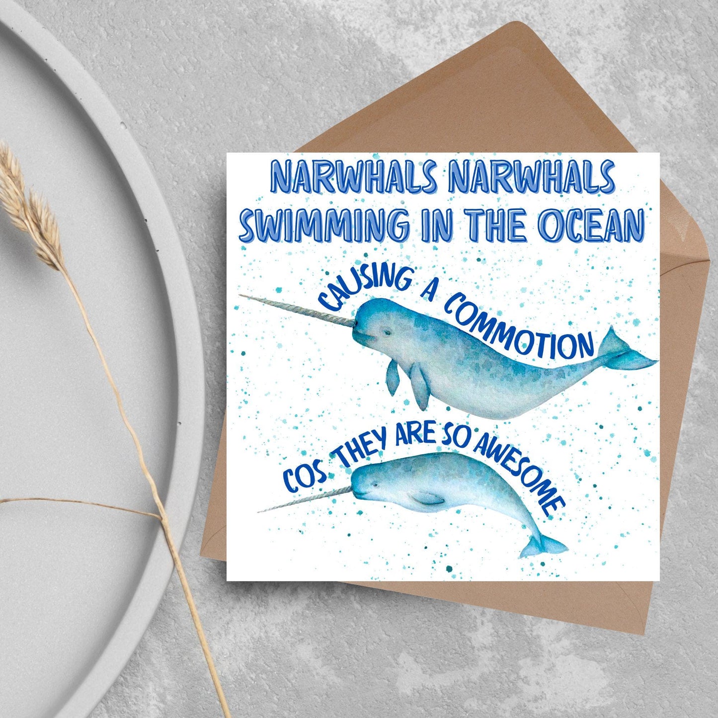 Narwhal Card, Funny Card for Birthday, Marine Biology, Sea Life, Whale Card