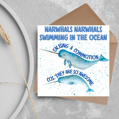 Narwhal Card, Funny Card for Birthday, Marine Biology, Sea Life, Whale Card