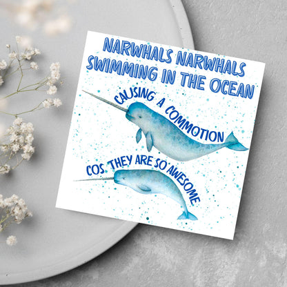Narwhal Card, Funny Card for Birthday, Marine Biology, Sea Life, Whale Card
