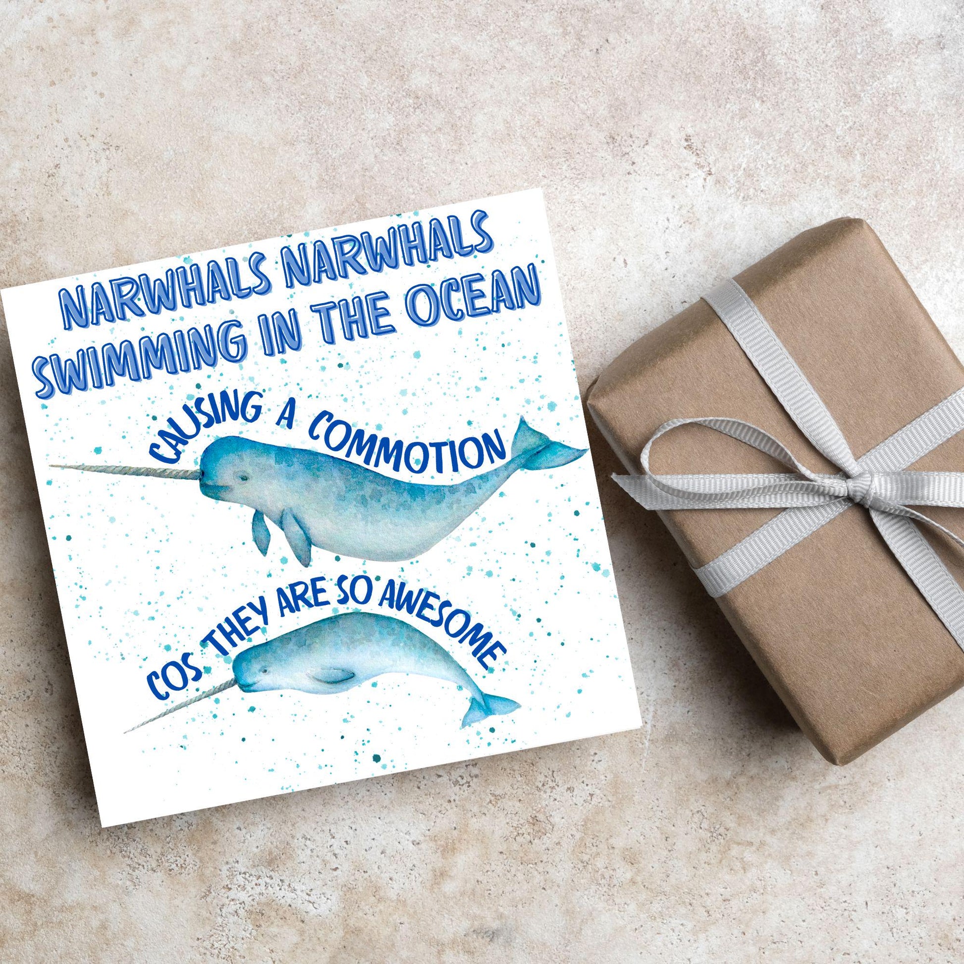 Narwhal Card, Funny Card for Birthday, Marine Biology, Sea Life, Whale Card