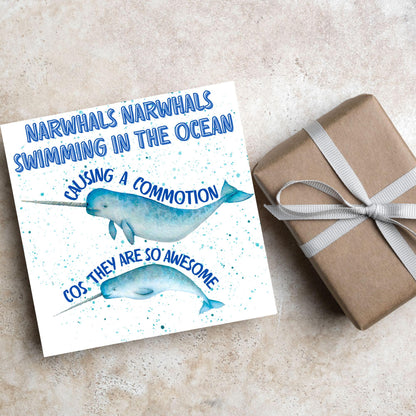 Narwhal Card, Funny Card for Birthday, Marine Biology, Sea Life, Whale Card