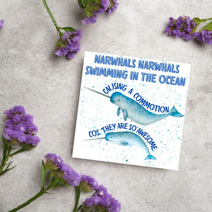 Narwhal Card, Funny Card for Birthday, Marine Biology, Sea Life, Whale Card