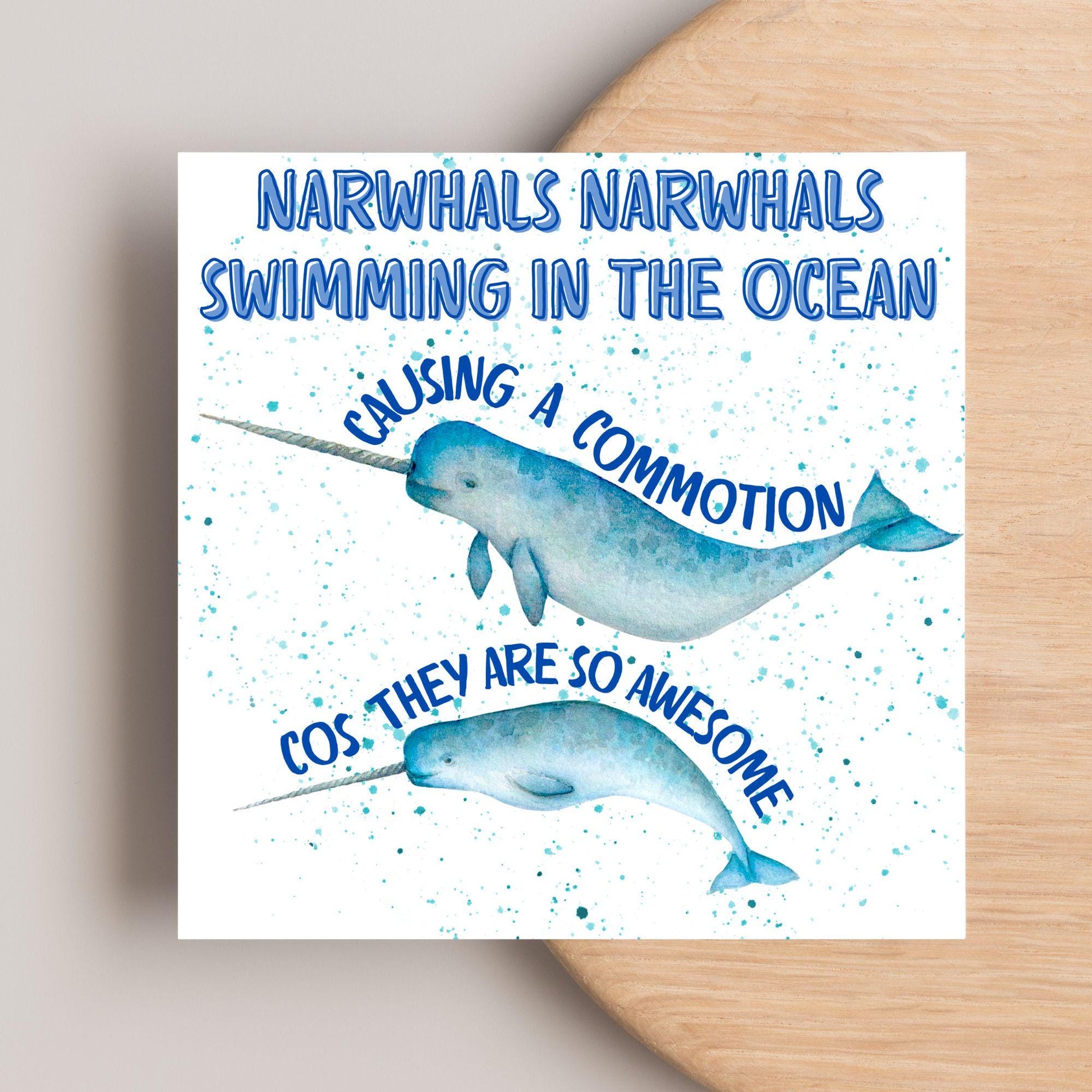 Narwhal Card, Funny Card for Birthday, Marine Biology, Sea Life, Whale Card