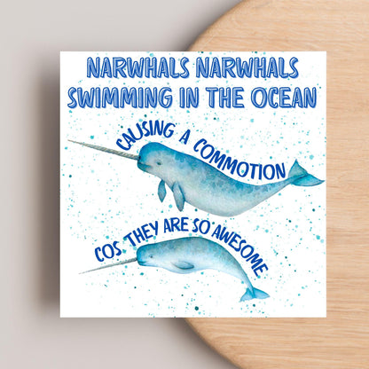 Narwhal Card, Funny Card for Birthday, Marine Biology, Sea Life, Whale Card