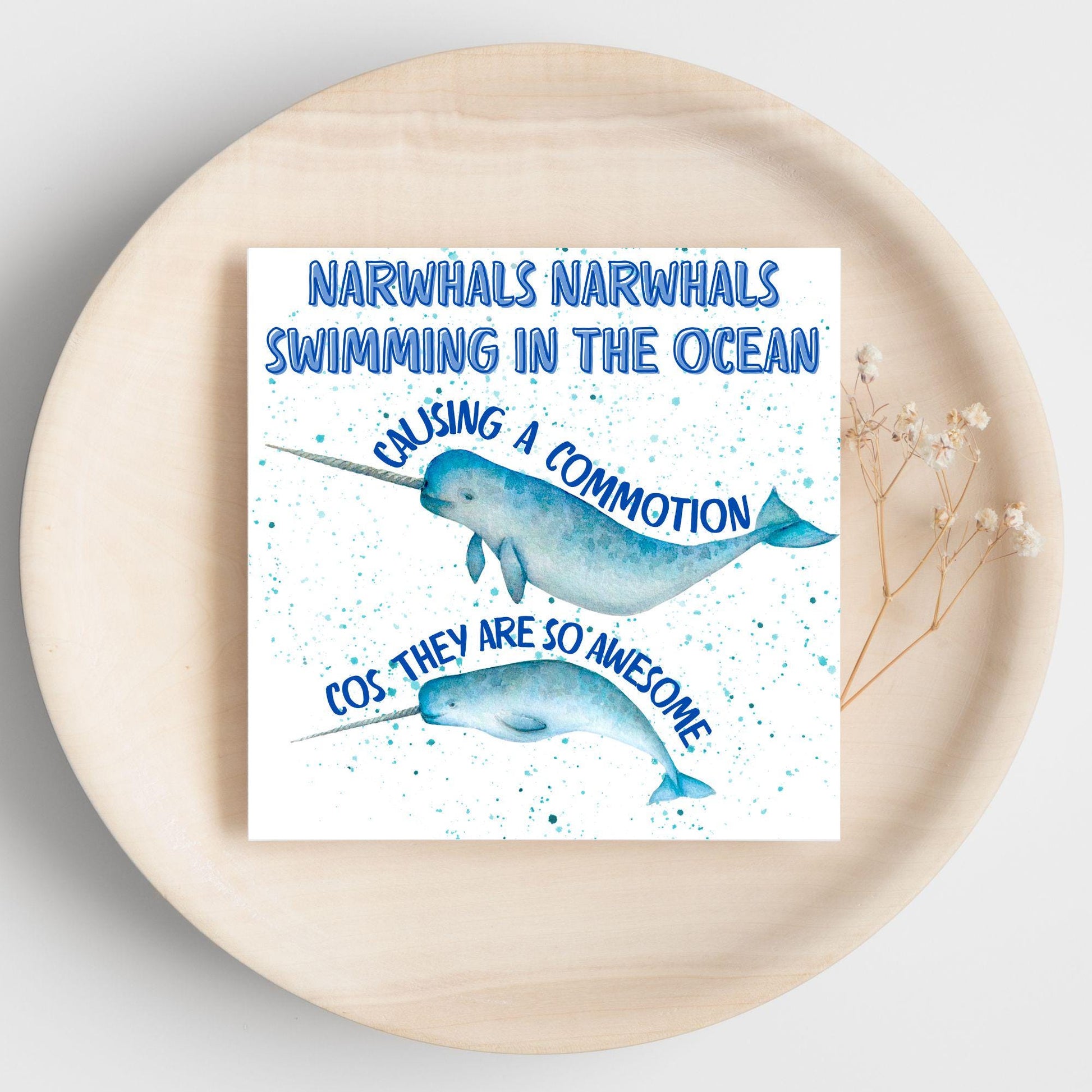 Narwhal Card, Funny Card for Birthday, Marine Biology, Sea Life, Whale Card
