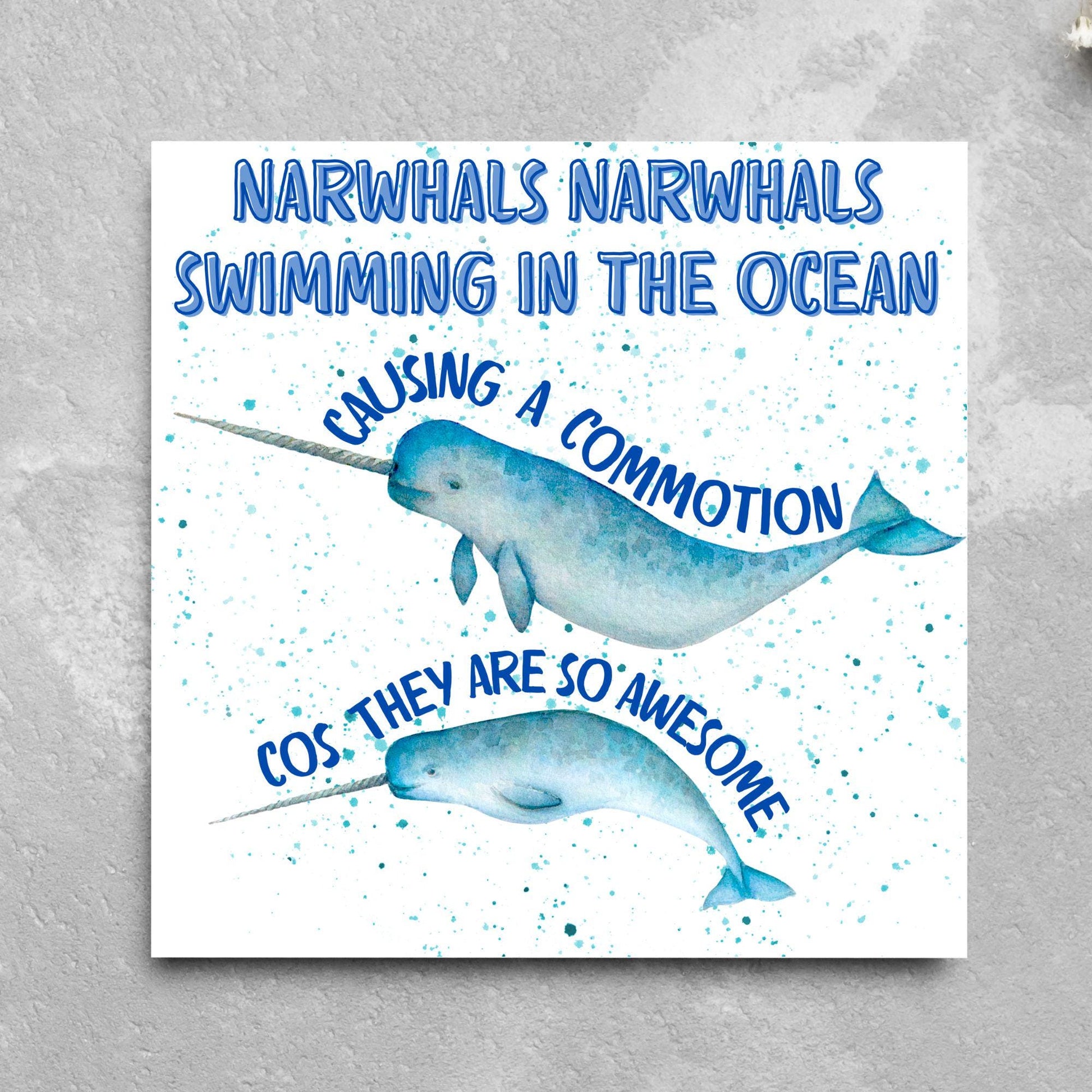 Narwhal Card, Funny Card for Birthday, Marine Biology, Sea Life, Whale Card