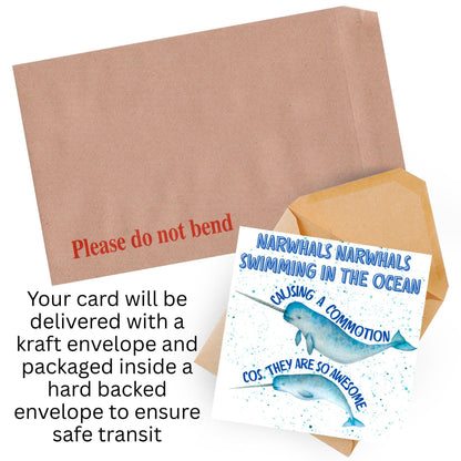 Narwhal Card, Funny Card for Birthday, Marine Biology, Sea Life, Whale Card