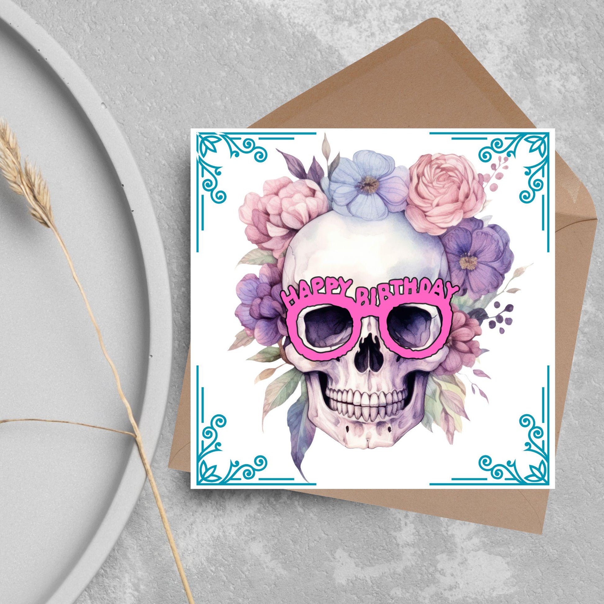 Skull Birthday Card, Gothic Card, Goth Birthday, Pastel Goth, Floral Skull, Card for Daughter, Sister, Friend