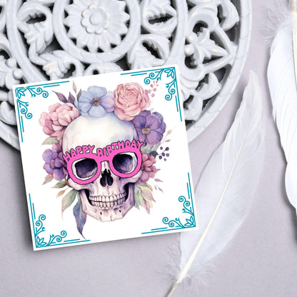 Skull Birthday Card, Gothic Card, Goth Birthday, Pastel Goth, Floral Skull, Card for Daughter, Sister, Friend