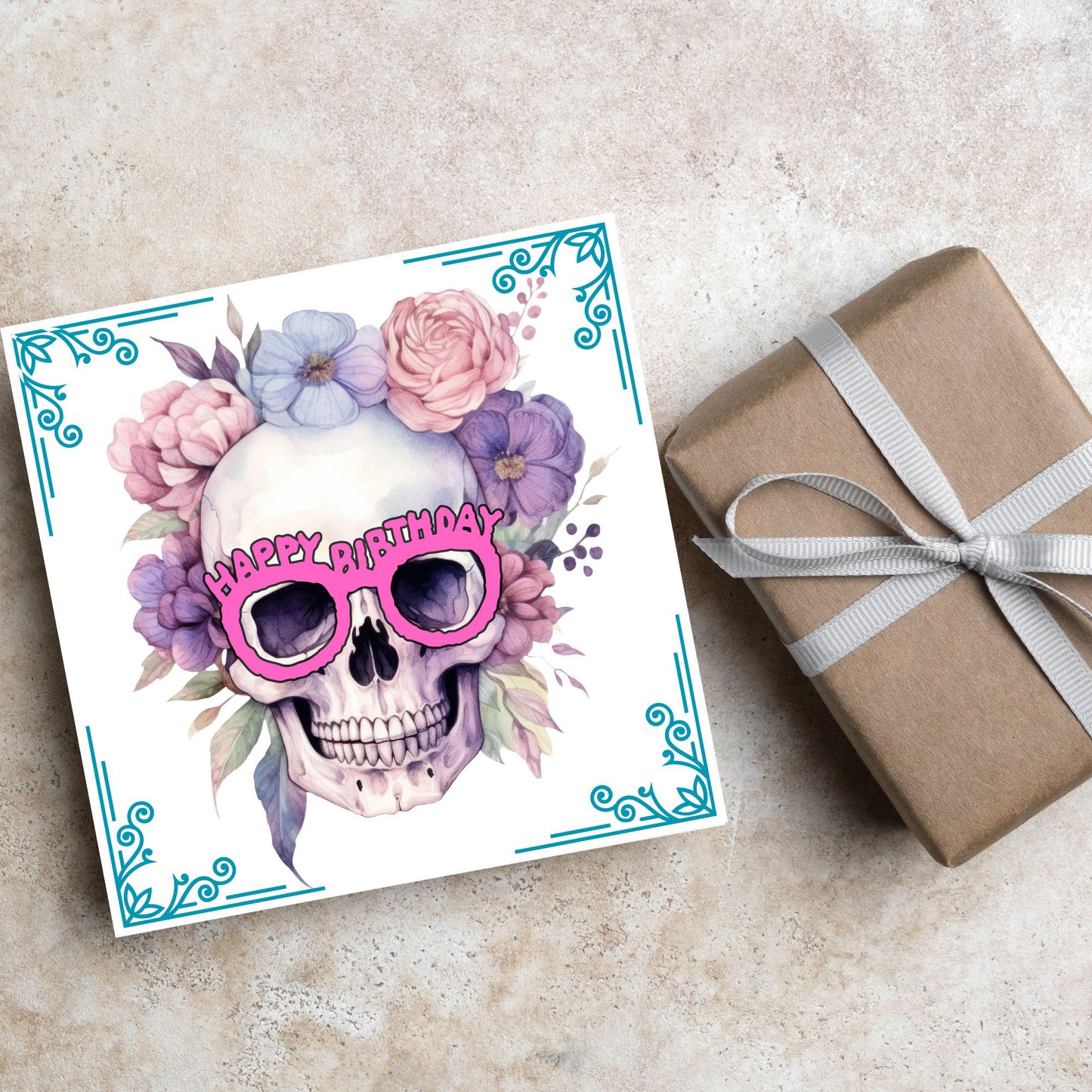 Skull Birthday Card, Gothic Card, Goth Birthday, Pastel Goth, Floral Skull, Card for Daughter, Sister, Friend
