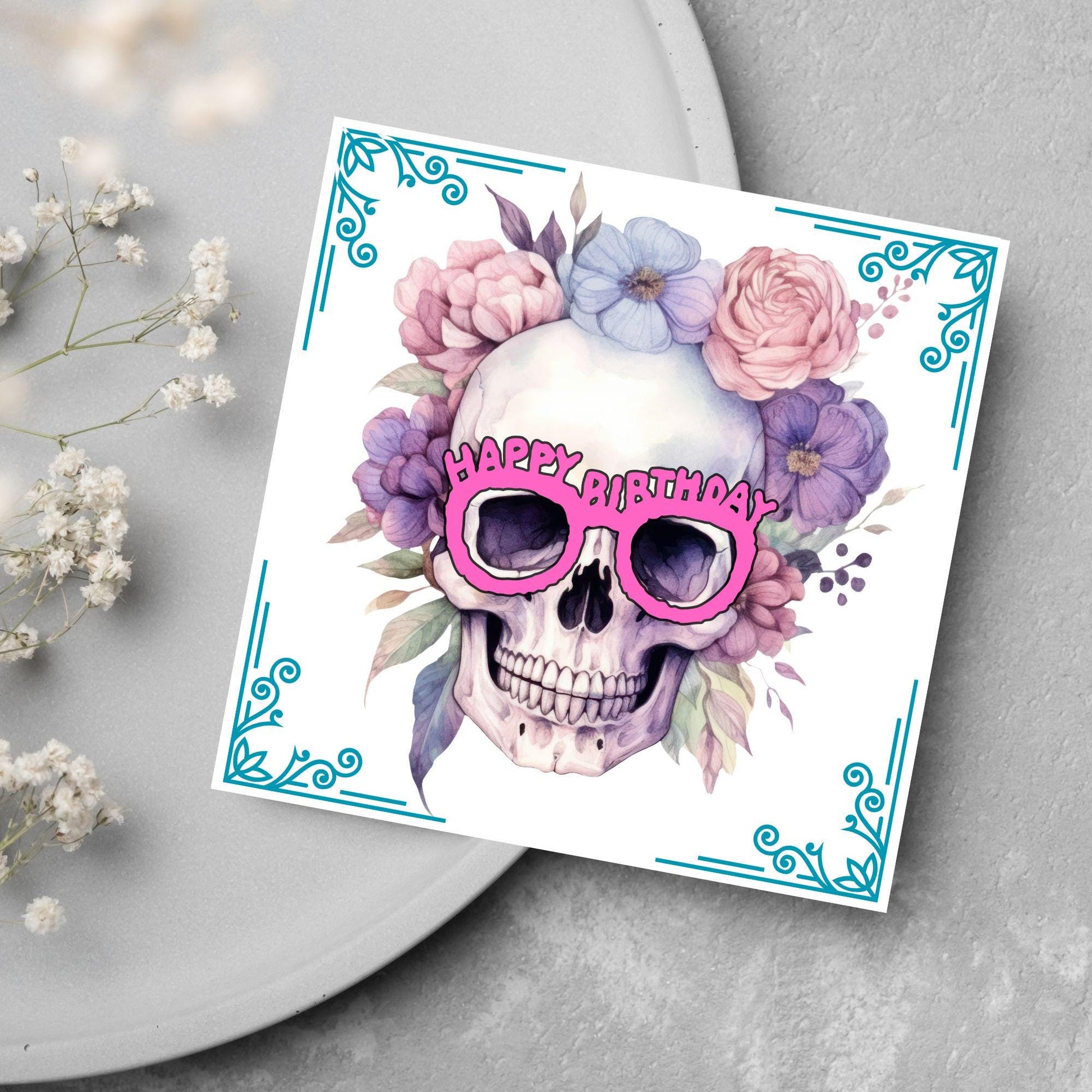Skull Birthday Card, Gothic Card, Goth Birthday, Pastel Goth, Floral Skull, Card for Daughter, Sister, Friend