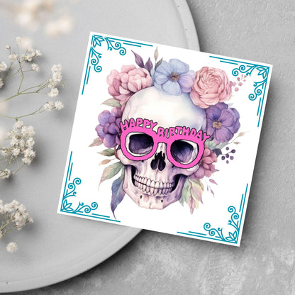 Skull Birthday Card, Gothic Card, Goth Birthday, Pastel Goth, Floral Skull, Card for Daughter, Sister, Friend