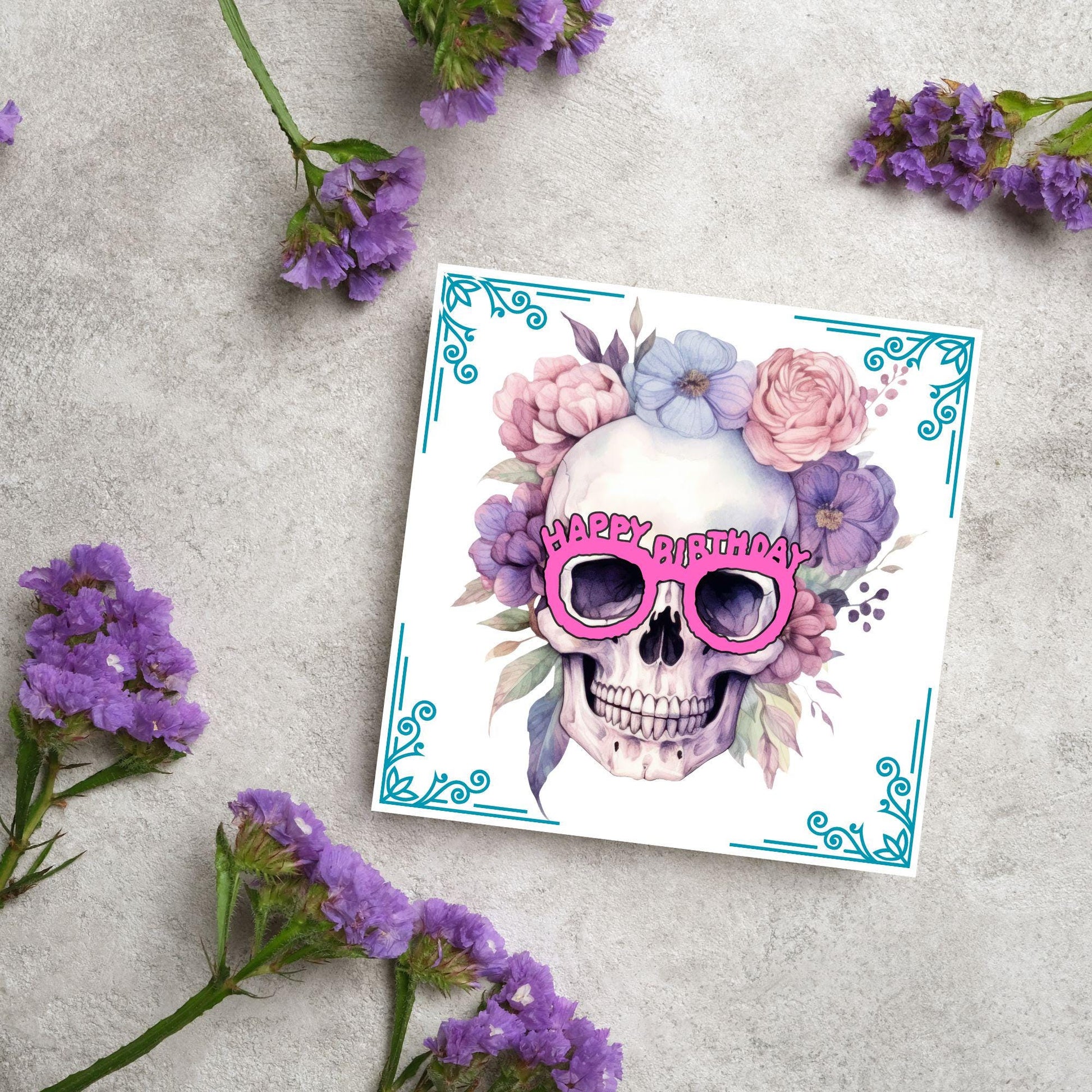 Skull Birthday Card, Gothic Card, Goth Birthday, Pastel Goth, Floral Skull, Card for Daughter, Sister, Friend