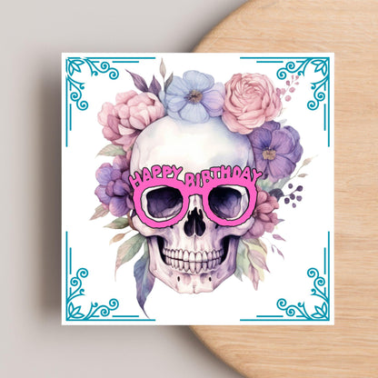 Skull Birthday Card, Gothic Card, Goth Birthday, Pastel Goth, Floral Skull, Card for Daughter, Sister, Friend