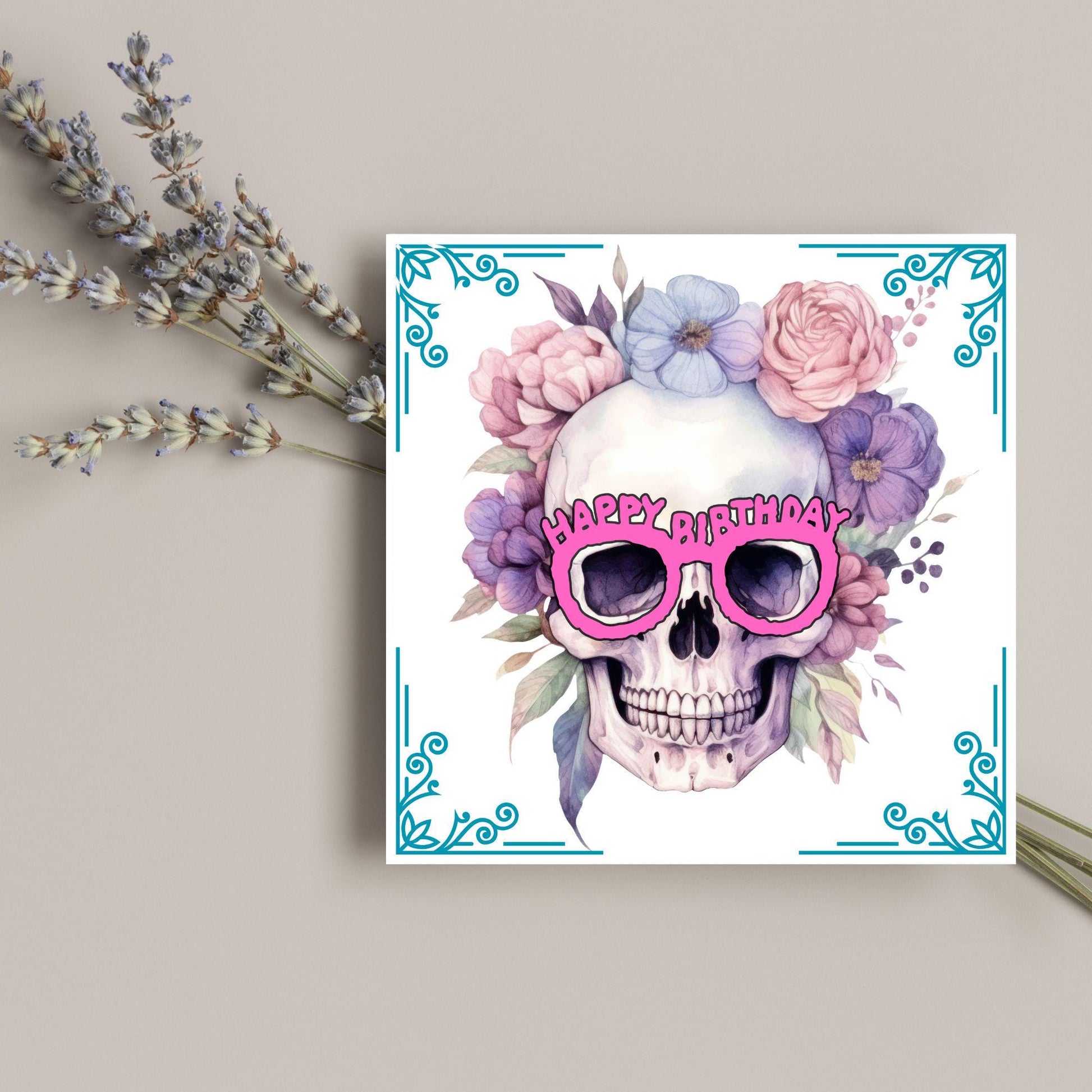Skull Birthday Card, Gothic Card, Goth Birthday, Pastel Goth, Floral Skull, Card for Daughter, Sister, Friend