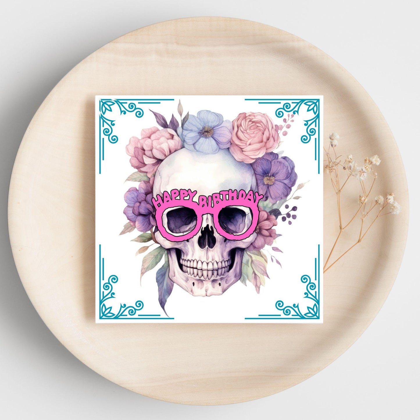 Skull Birthday Card, Gothic Card, Goth Birthday, Pastel Goth, Floral Skull, Card for Daughter, Sister, Friend