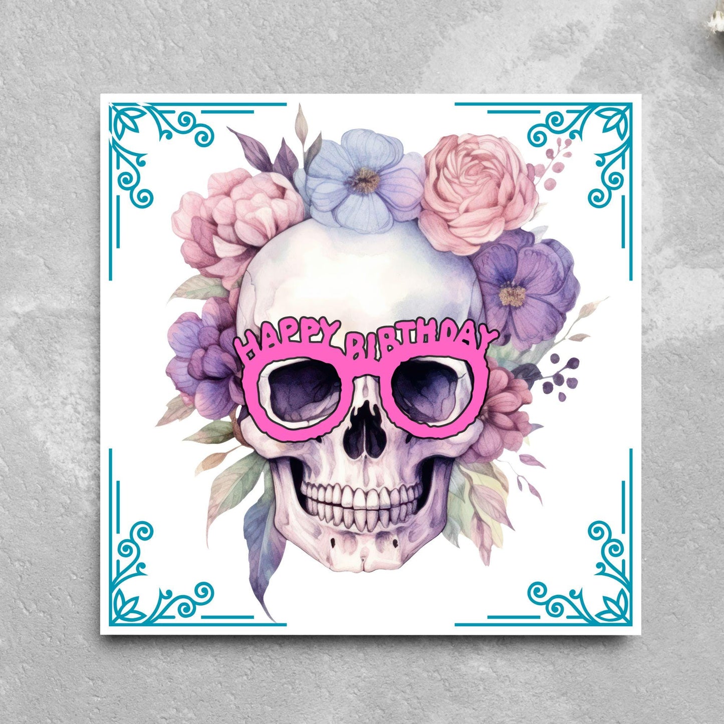 Skull Birthday Card, Gothic Card, Goth Birthday, Pastel Goth, Floral Skull, Card for Daughter, Sister, Friend