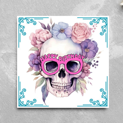 Skull Birthday Card, Gothic Card, Goth Birthday, Pastel Goth, Floral Skull, Card for Daughter, Sister, Friend