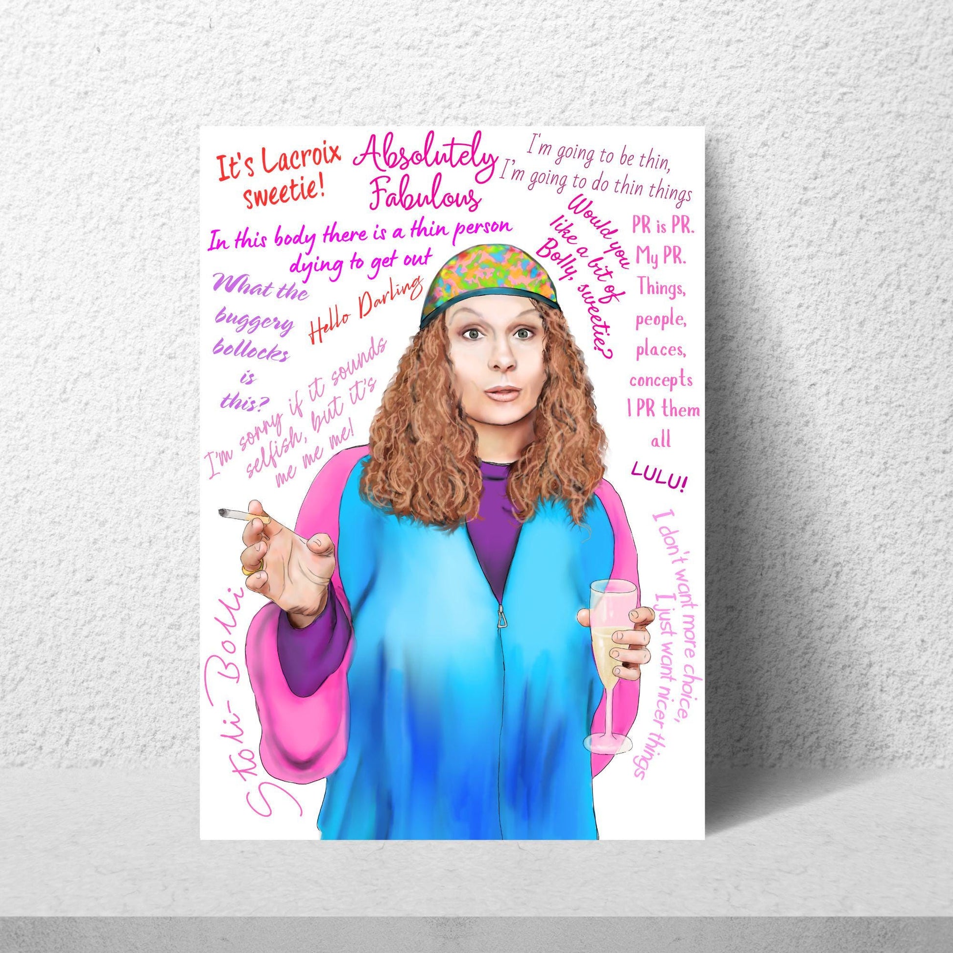 Ab Fab Eddie Quotes Poster, Absolutely Fabulous Art Print, Designer Wall Art, A4 High Quality Print