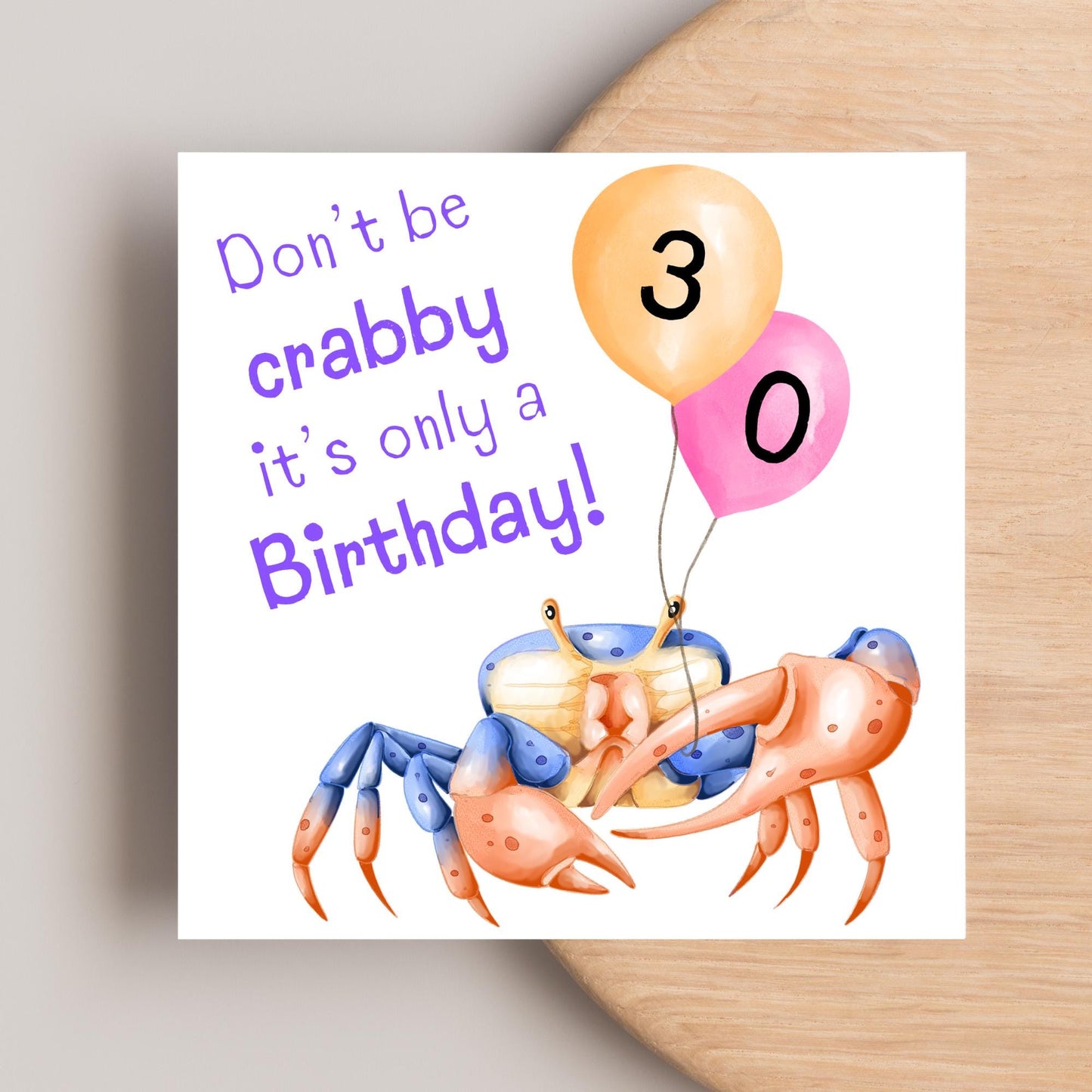 Crab Personalised Age Birthday Card Sea Themed, Nautical, 20th, 30th, 40th, 50th