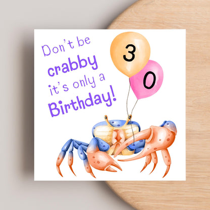 Crab Personalised Age Birthday Card Sea Themed, Nautical, 20th, 30th, 40th, 50th