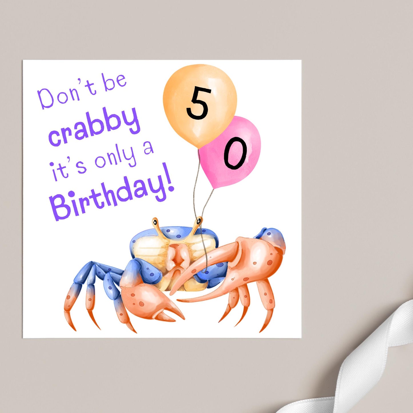 Crab Personalised Age Birthday Card Sea Themed, Nautical, 20th, 30th, 40th, 50th