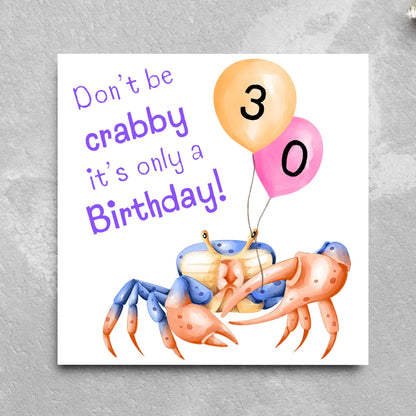 Crab Personalised Age Birthday Card Sea Themed, Nautical, 20th, 30th, 40th, 50th