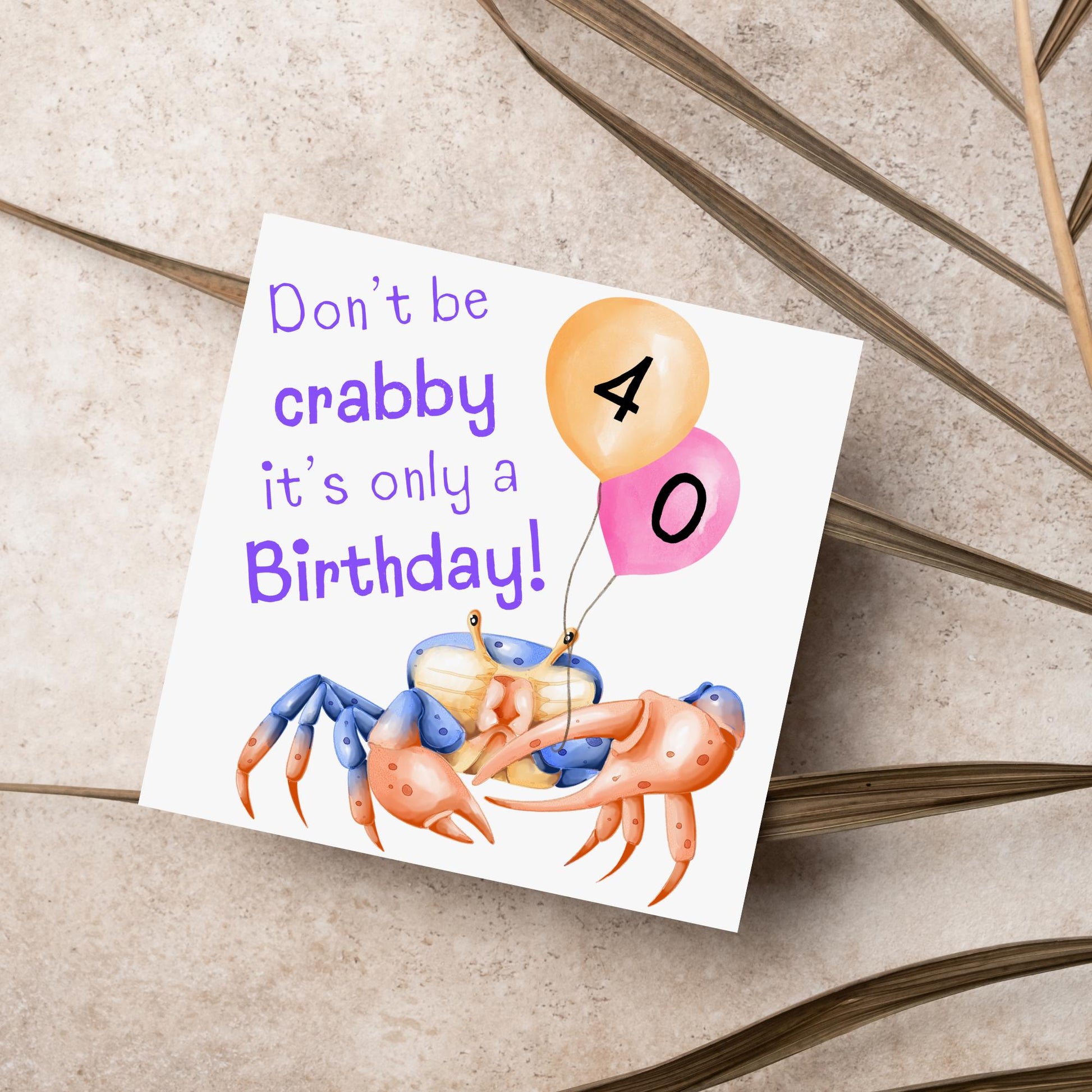 Crab Personalised Age Birthday Card Sea Themed, Nautical, 20th, 30th, 40th, 50th