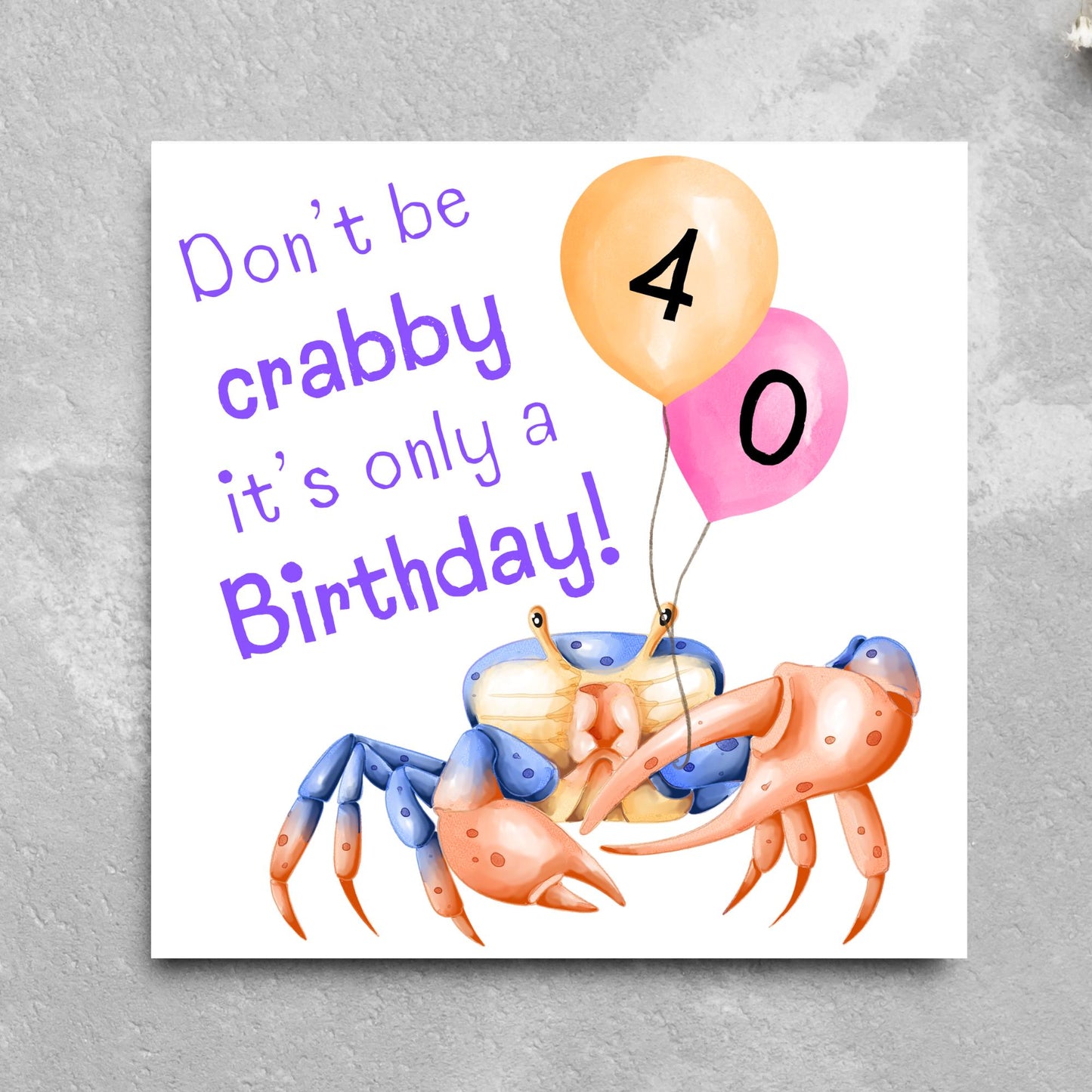 Crab Personalised Age Birthday Card Sea Themed, Nautical, 20th, 30th, 40th, 50th