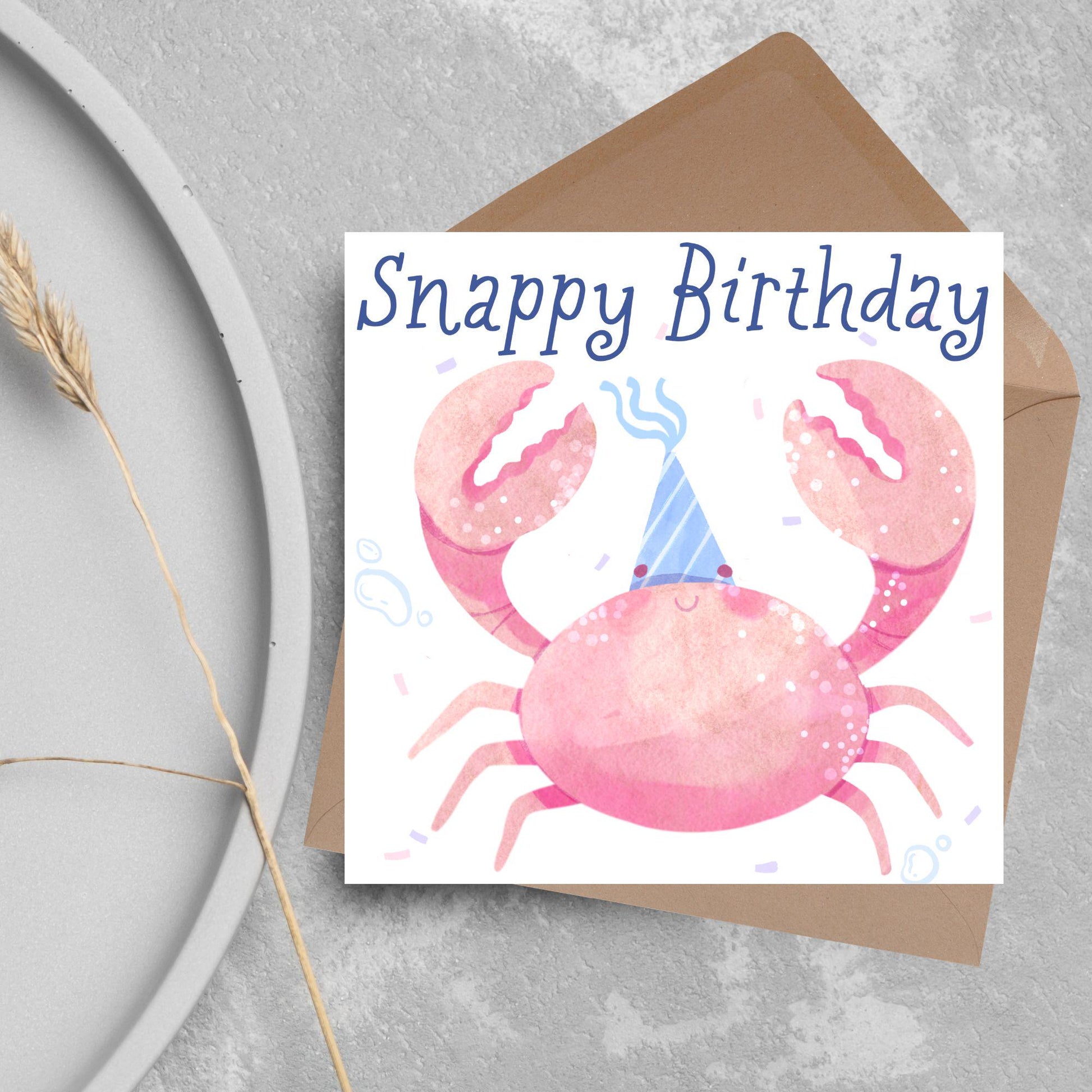 Crab Birthday Card, Sea Themed, Crustacean Card, Card for Granddaughter, Card for Daughter, Sister, Niece