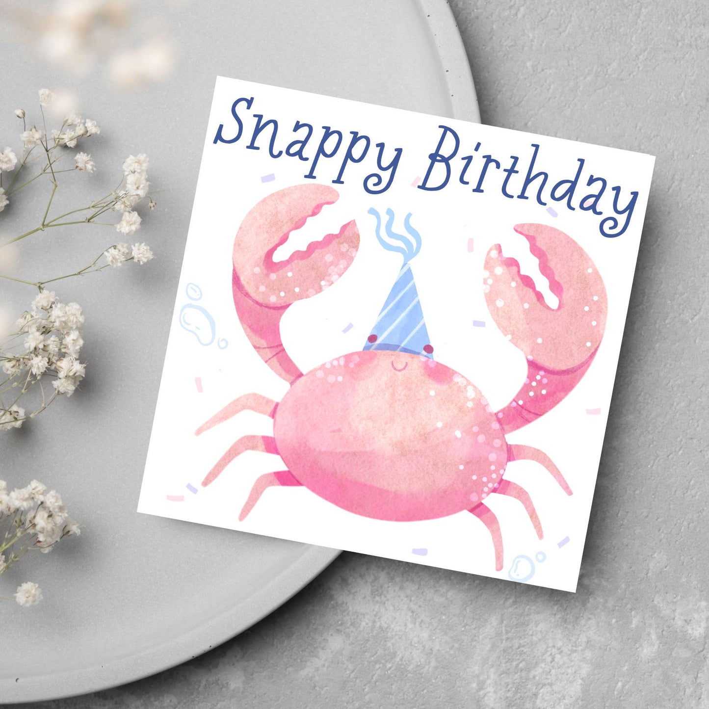 Crab Birthday Card, Sea Themed, Crustacean Card, Card for Granddaughter, Card for Daughter, Sister, Niece