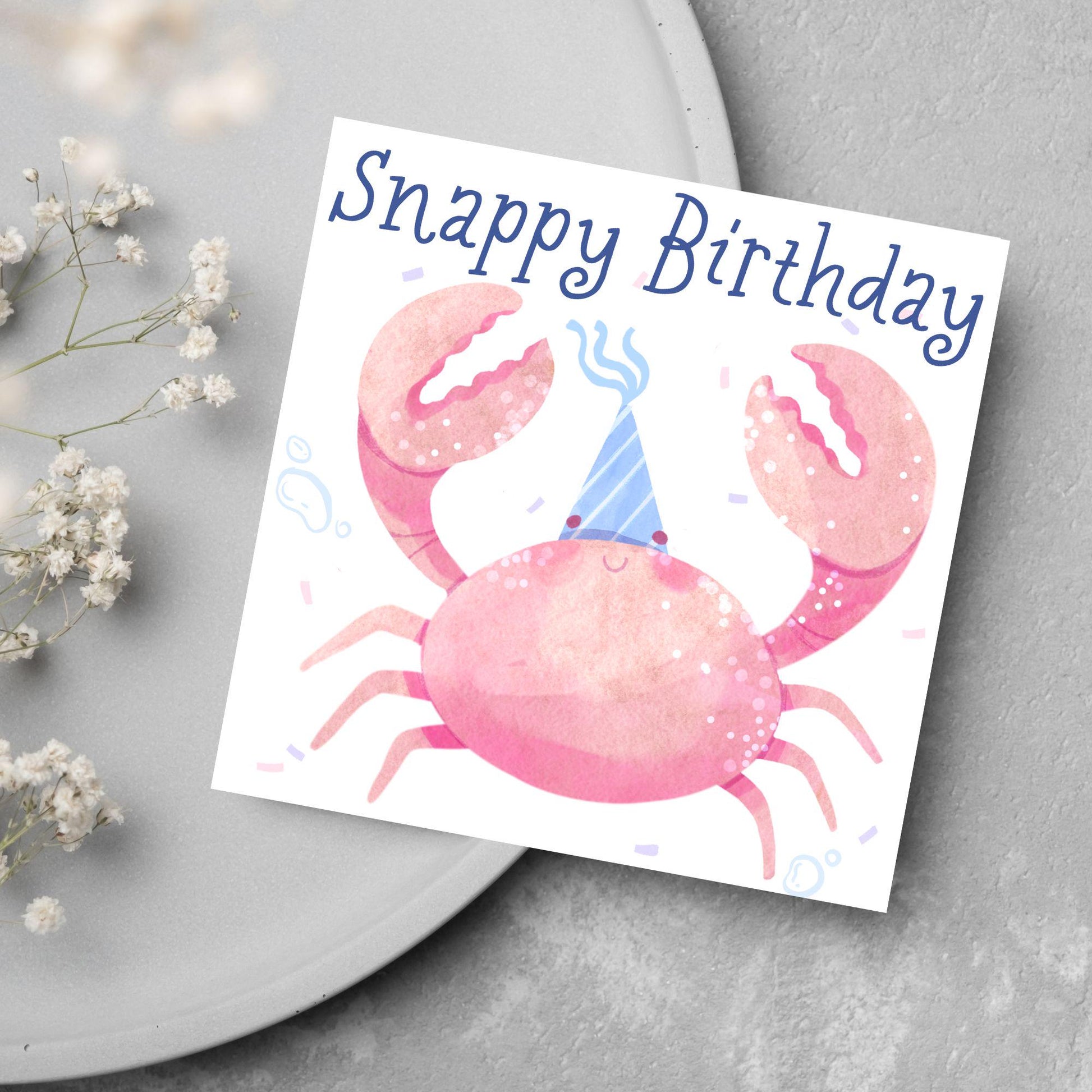 Crab Birthday Card, Sea Themed, Crustacean Card, Card for Granddaughter, Card for Daughter, Sister, Niece