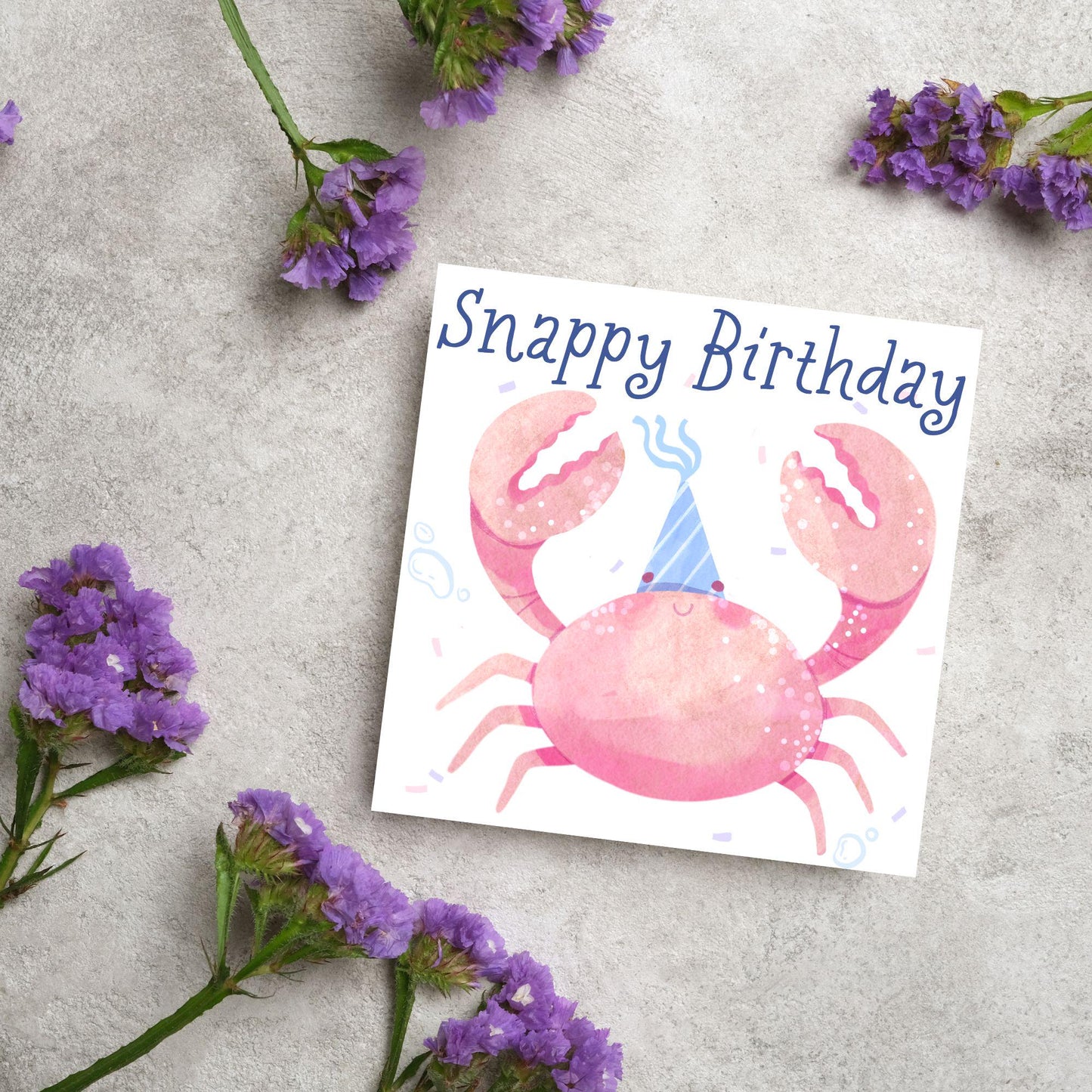 Crab Birthday Card, Sea Themed, Crustacean Card, Card for Granddaughter, Card for Daughter, Sister, Niece