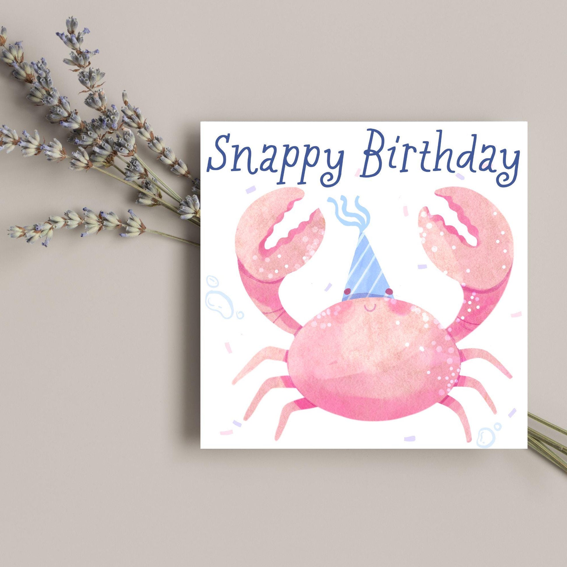 Crab Birthday Card, Sea Themed, Crustacean Card, Card for Granddaughter, Card for Daughter, Sister, Niece