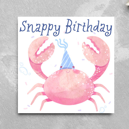 Crab Birthday Card, Sea Themed, Crustacean Card, Card for Granddaughter, Card for Daughter, Sister, Niece