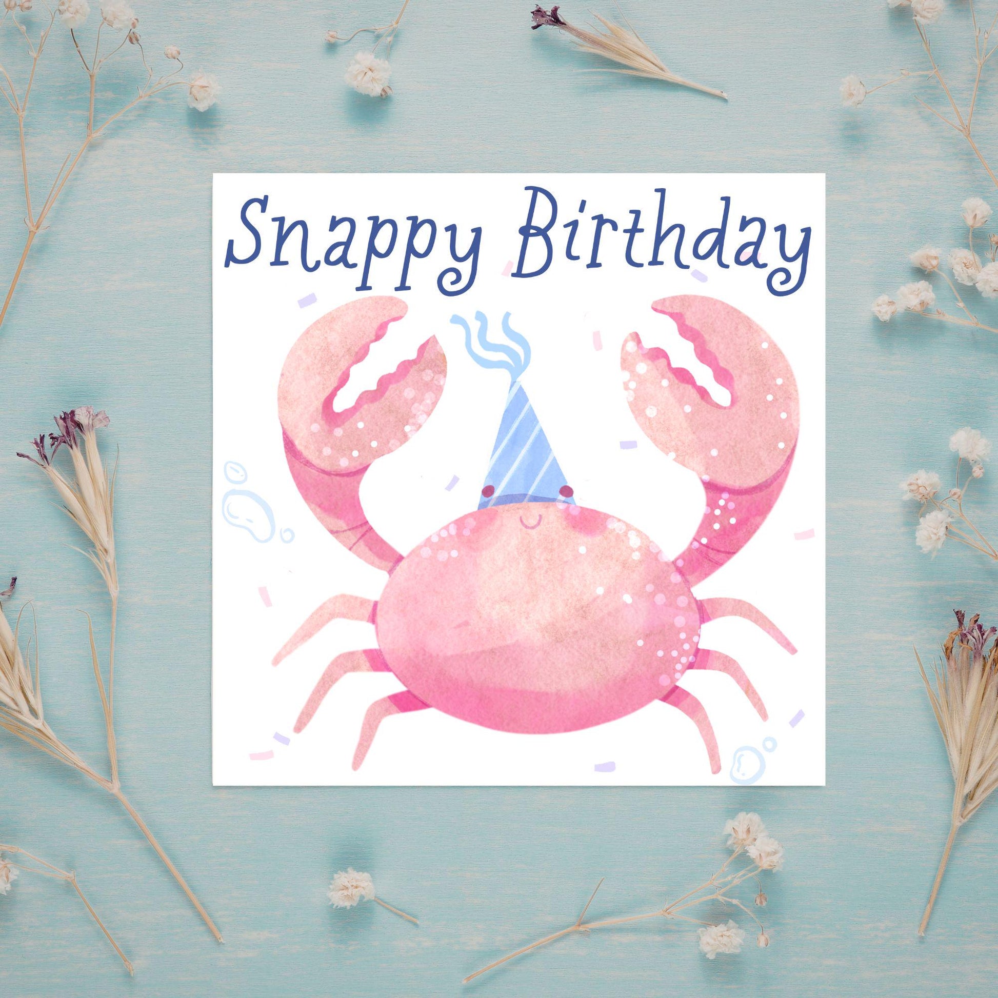 Crab Birthday Card, Sea Themed, Crustacean Card, Card for Granddaughter, Card for Daughter, Sister, Niece