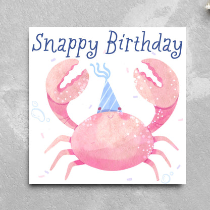Crab Birthday Card, Sea Themed, Crustacean Card, Card for Granddaughter, Card for Daughter, Sister, Niece