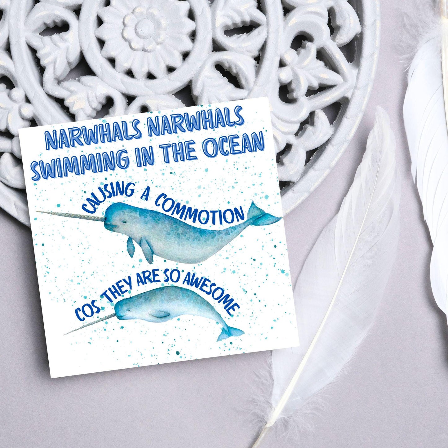 Narwhal Card, Funny Card for Birthday, Marine Biology, Sea Life, Whale Card