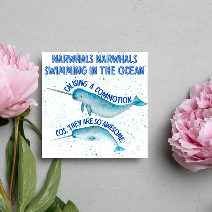 Narwhal Card, Funny Card for Birthday, Marine Biology, Sea Life, Whale Card