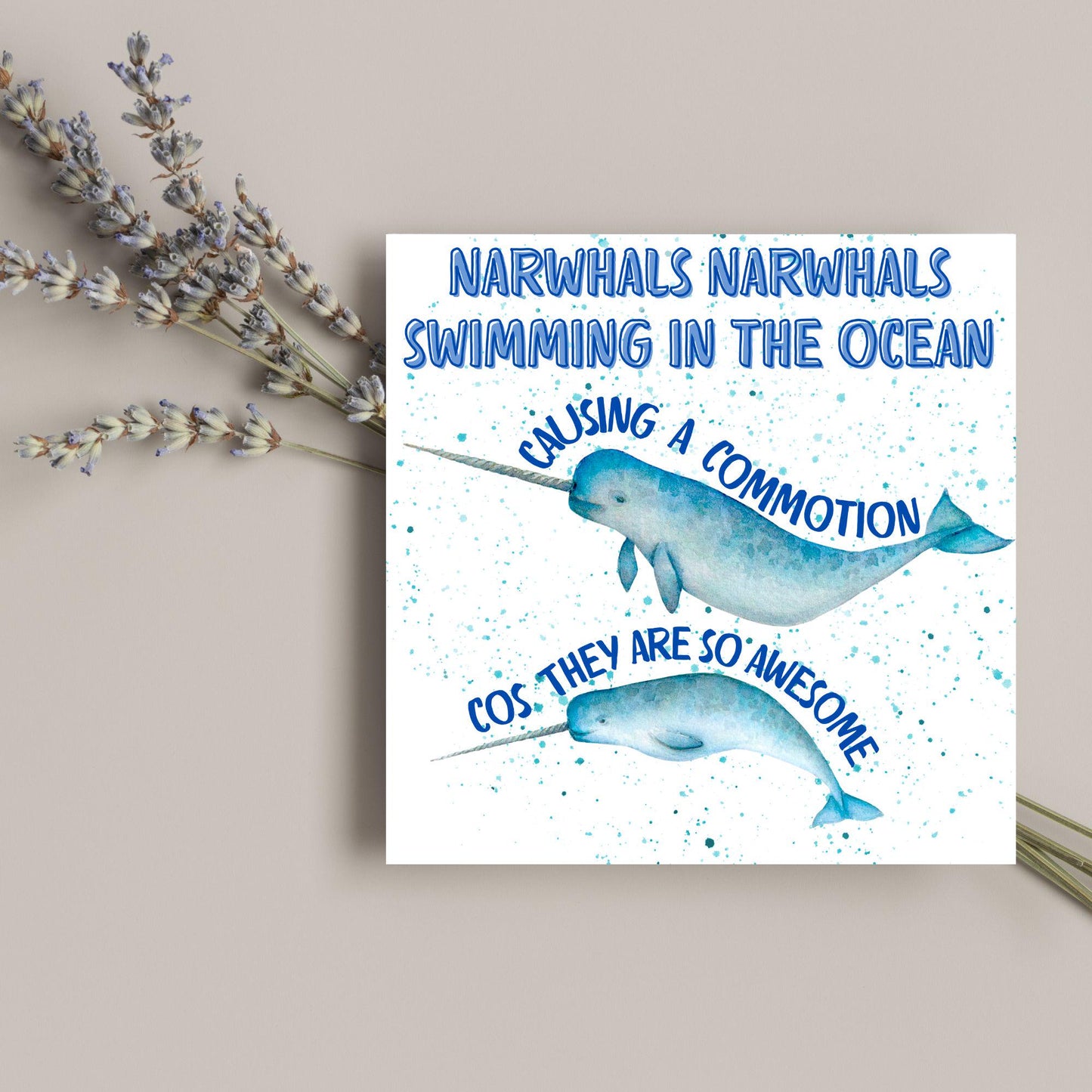 Narwhal Card, Funny Card for Birthday, Marine Biology, Sea Life, Whale Card