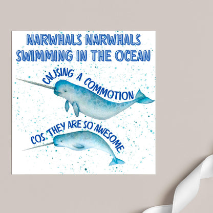 Narwhal Card, Funny Card for Birthday, Marine Biology, Sea Life, Whale Card