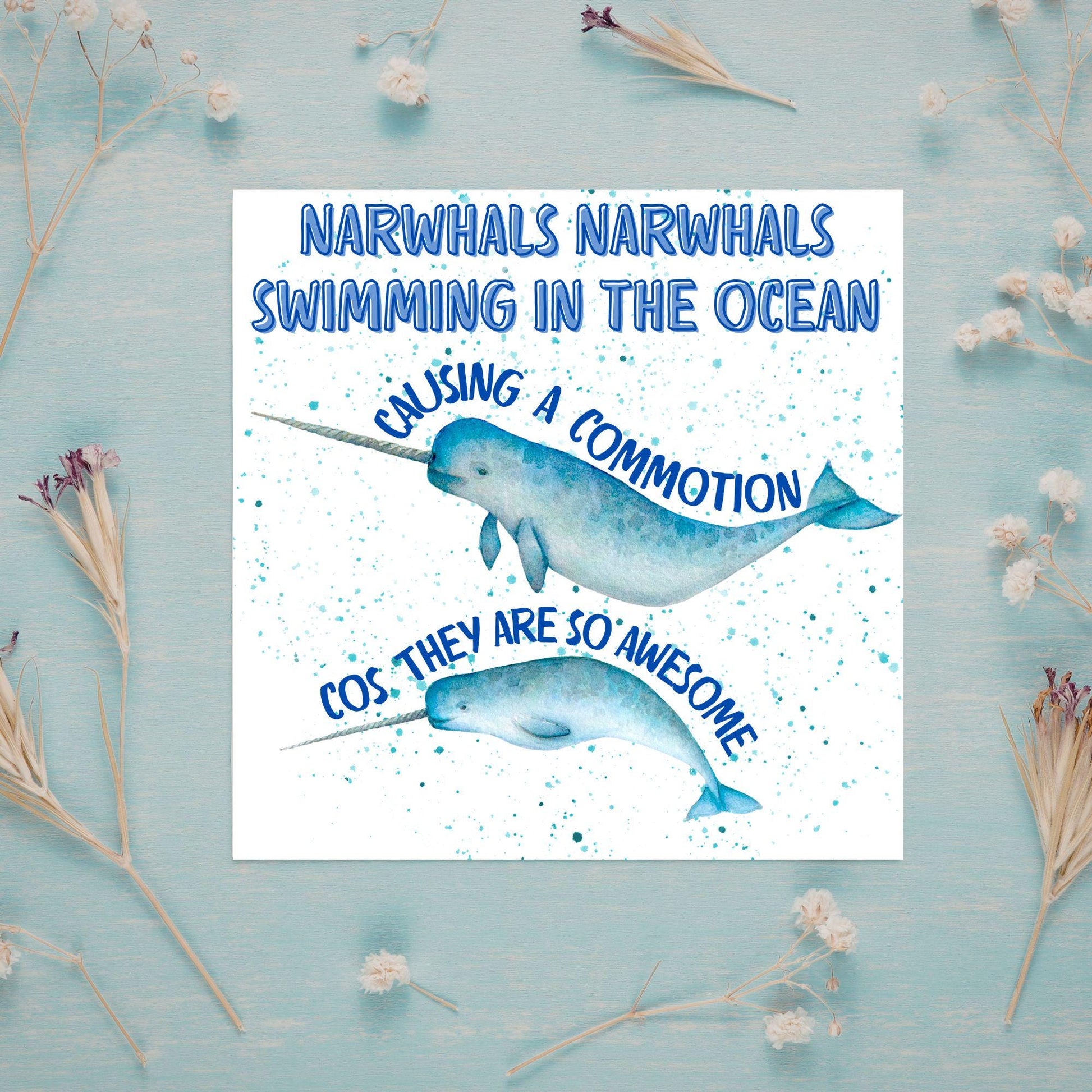 Narwhal Card, Funny Card for Birthday, Marine Biology, Sea Life, Whale Card