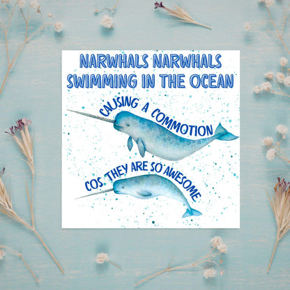 Narwhal Card, Funny Card for Birthday, Marine Biology, Sea Life, Whale Card