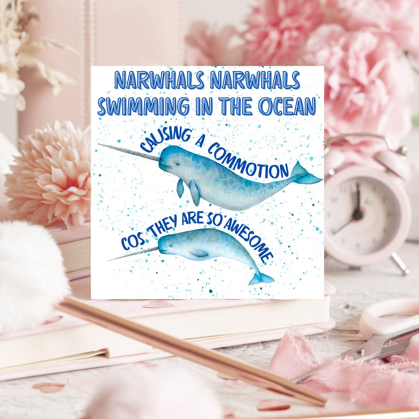 Narwhal Card, Funny Card for Birthday, Marine Biology, Sea Life, Whale Card