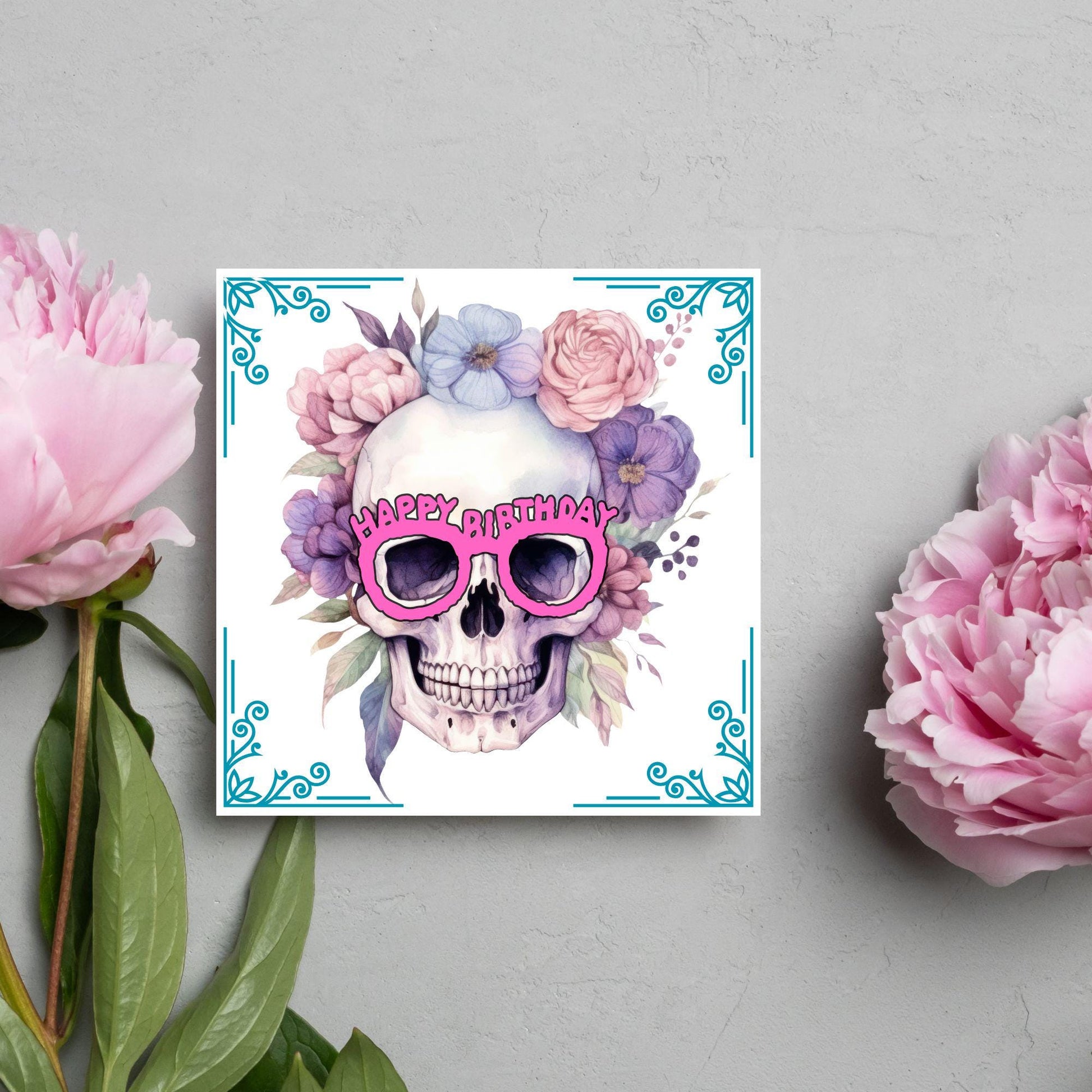 Skull Birthday Card, Gothic Card, Goth Birthday, Pastel Goth, Floral Skull, Card for Daughter, Sister, Friend