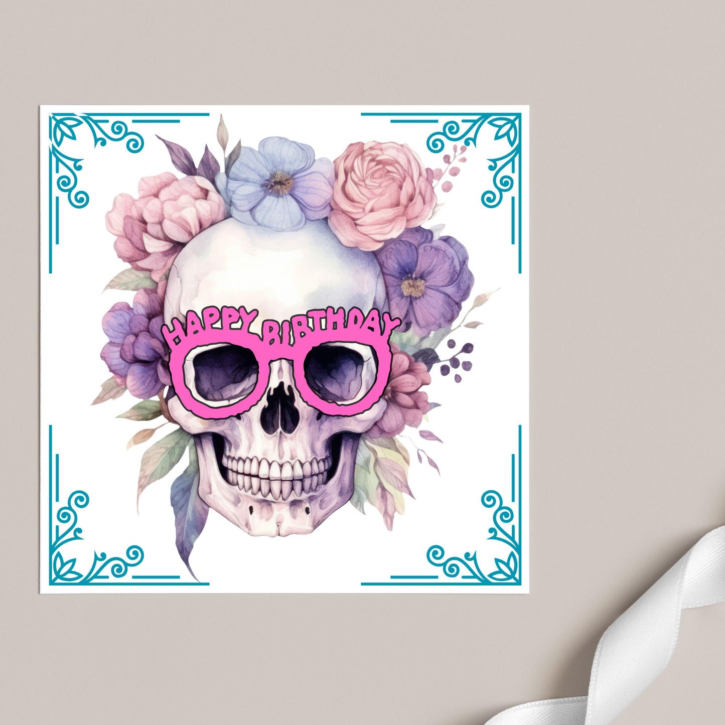 Skull Birthday Card, Gothic Card, Goth Birthday, Pastel Goth, Floral Skull, Card for Daughter, Sister, Friend