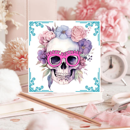 Skull Birthday Card, Gothic Card, Goth Birthday, Pastel Goth, Floral Skull, Card for Daughter, Sister, Friend